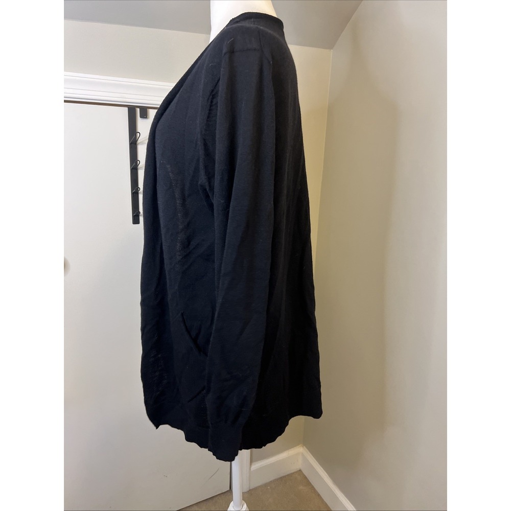 Eileen Fisher Black 100% Italian Wool Open Front Cardigan Sweater Large L - Picture 3 of 6